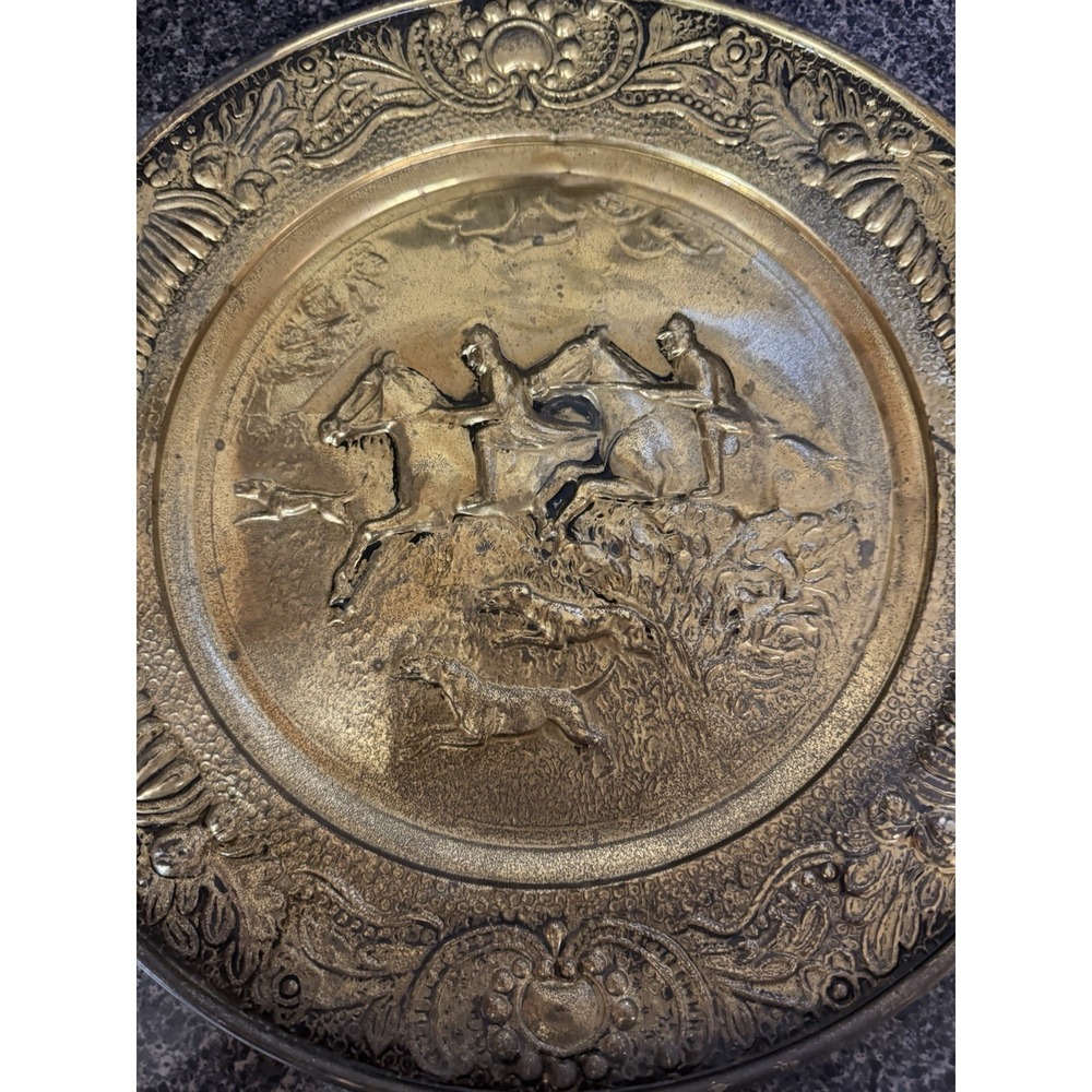 Vintage Embossed Brass Wall Plate Decorative Plate Made in England Horse & Plow - Picture 15 of 16